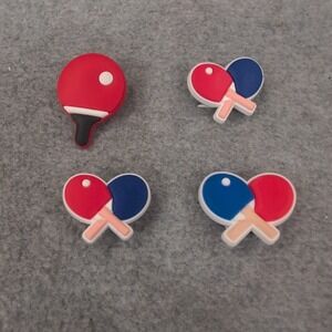 Ping Pong Table Tennis Shoe Charms Set of 4 Red Blue Paddle Clog Accessories
